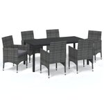 vidaXL Ensemble à manger de jardin coussins 7Pièces Résine tressée Gris