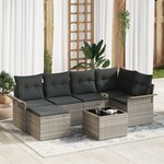 vidaXL Ensemble de Canapés de Jardin 7 Pièces avec Coussins Gris Poly Rattan