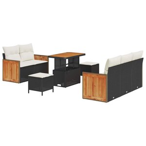 vidaXL Ensemble de canapé de jardin avec coussin 8 Pièces Noir Poly rotin