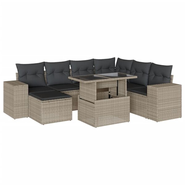 vidaXL Salon de jardin 8 Pièces avec coussins gris clair résine tressée