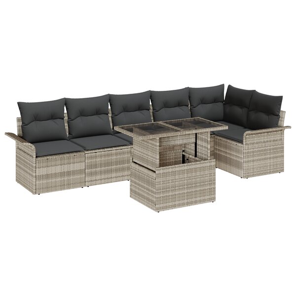 vidaXL Ensemble de Canapé de Jardin 7 pièces avec Coussins en Rotin Poly Gris Clair