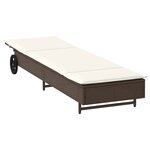 vidaXL Chaise longue avec roues et coussin marron résine tressée