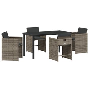 vidaXL Ensemble de salle à manger de jardin 5 pièces avec coussins gris en poly rotin