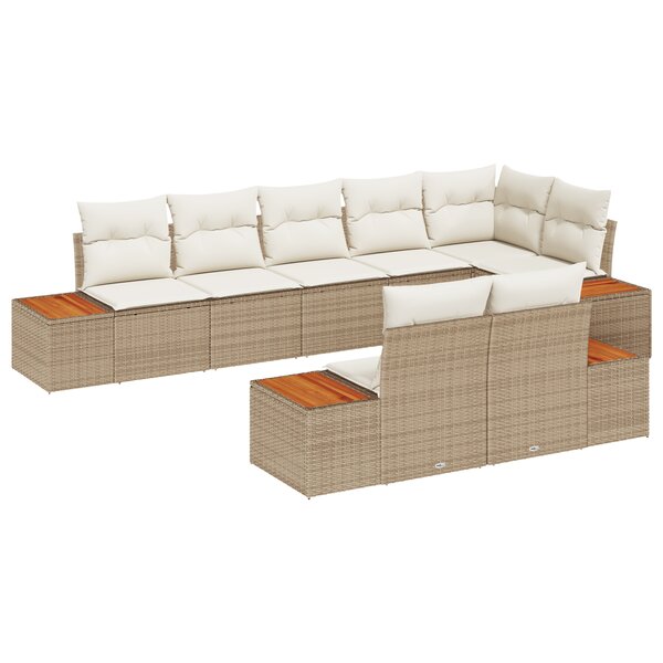 vidaXL Ensemble de canapé de jardin 8 pieces avec coussins Beige Poly Rotin Acacia