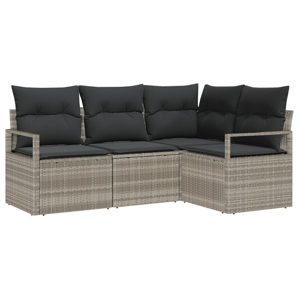 Ensemble de canapé de jardin 4 pièces avec coussins gris clair en poly rotin