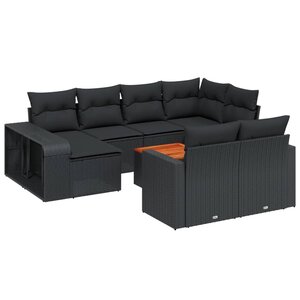 vidaXL Salon de jardin 11 Pièces avec coussins noir résine tressée