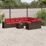 vidaXL Salon de jardin 10 Pièces avec coussins marron résine tressée