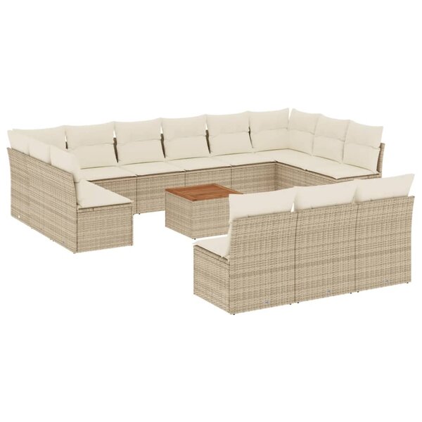vidaXL Salon de jardin avec coussins 14 Pièces beige résine tressée