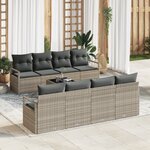 vidaXL Ensemble de canapés de jardin 9 pièces avec coussins gris clair en rattan synthétique