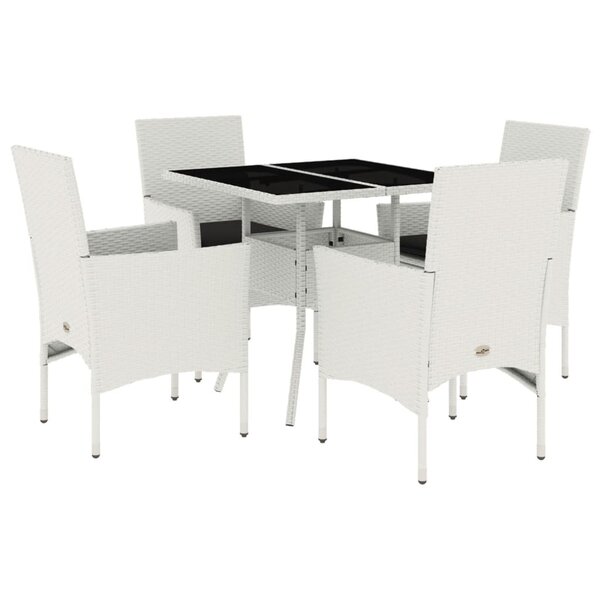 vidaXL Ensemble à manger de jardin et coussins 5 Pièces blanc rotin verre