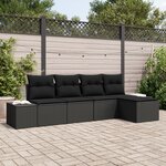 vidaXL Ensemble de canapé de jardin 5 pièces avec coussins en poly rattan noir