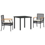 vidaXL Ensemble de salle à manger de jardin 3 pièces avec coussins Noir Poly Rattan