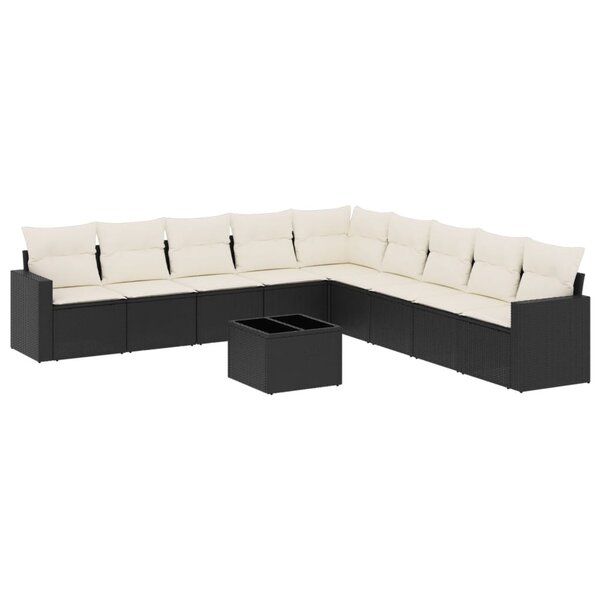 vidaXL Salon de jardin 10 Pièces avec coussins noir résine tressée