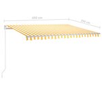 vidaXL Auvent manuel rétractable avec LED 450x350 cm Jaune et blanc