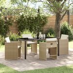 vidaXL Set de salle à manger de jardin de 5 pièces avec coussins - Rotin poly beige