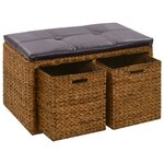 Banc banquette avec 2 paniers jacinthe d'eau 71 x 40 x 42 cm marron 02_0010822
