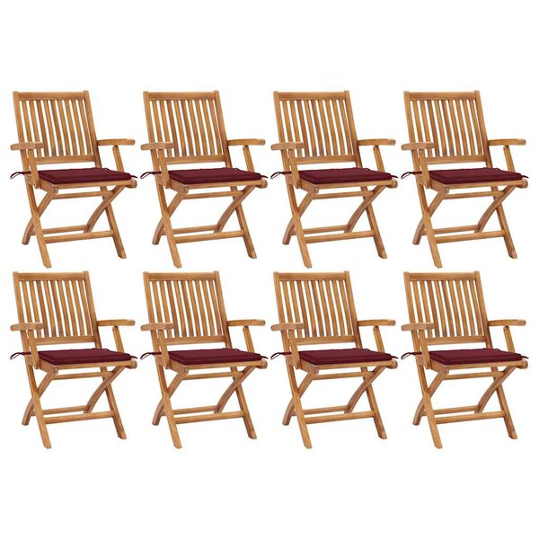 vidaXL Chaises pliables de jardin avec coussins lot de 8 Teck solide