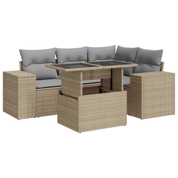 vidaXL Salon de jardin avec coussins 5 Pièces beige résine tressée