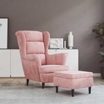 vidaXL Fauteuil à oreilles avec tabouret rose velours