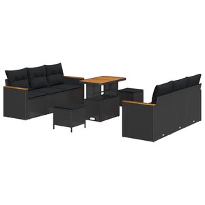 vidaXL Ensemble de canapé de jardin 9 Pièces Noir polyrotin