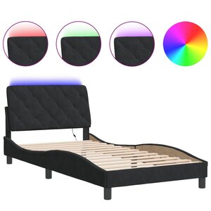 vidaXL Cadre de lit avec LED sans matelas noir 100x200 cm velours