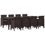vidaXL Ensemble salle à manger jardin 9 pièces avec coussins Marron Poly Rattan