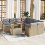 vidaXL Ensemble de 9 canapés de jardin avec coussins beige poly rotin