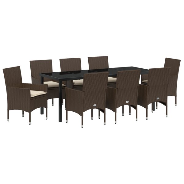 vidaXL Ensemble de salle à manger de jardin 9 pièces avec coussins en rotin poly marron