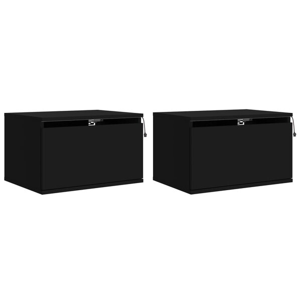 vidaXL Tables de chevet murales avec lumières LED 2 Pièces noir