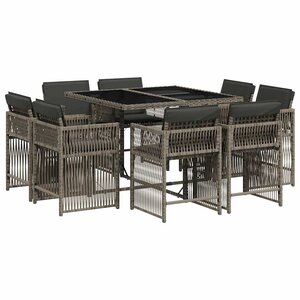 vidaXL Ensemble à manger de jardin 9 Pièces coussins gris résine tressée