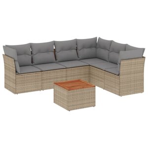 vidaXL Salon de jardin avec coussins 7 Pièces beige résine tressée