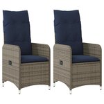 vidaXL Lot de 2 chaises de jardin inclinables avec coussins en résine tressée grise