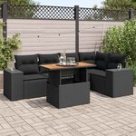 vidaXL Salon de jardin 6 Pièces avec coussins noir résine tressée