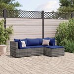 vidaXL Salon de jardin 4 Pièces avec coussins Gris Résine tressée
