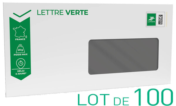 Prêt-à-Poster - Lettre Verte - 20g - Format DL - Enveloppes à fenêtre en lot de 100