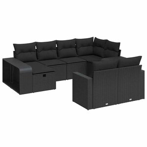 vidaXL Salon de jardin 10 Pièces avec coussins noir résine tressée
