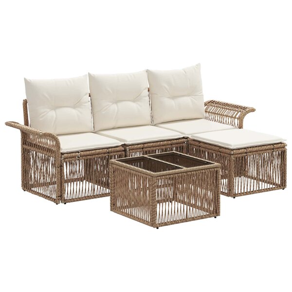 vidaXL Ensemble de canapé de jardin 5 Pièces Beige polyrotin
