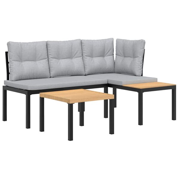 vidaXL Ensemble de banc de jardin avec coussins 3 Pièces noir