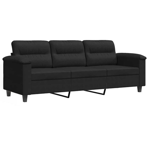 vidaXL Canapé à 3 places Noir 180 cm Tissu microfibre