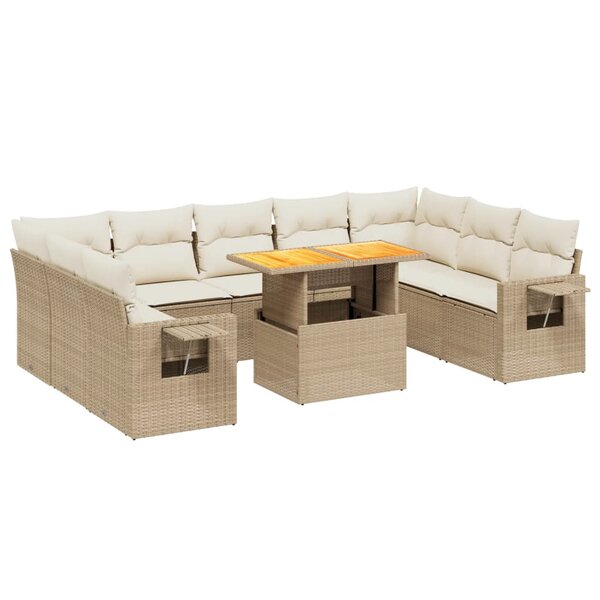 vidaXL Salon de jardin avec coussins 10 Pièces beige résine tressée