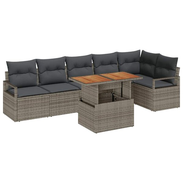vidaXL Ensemble de canapé de jardin 7 Pièces Gris Poly rotin