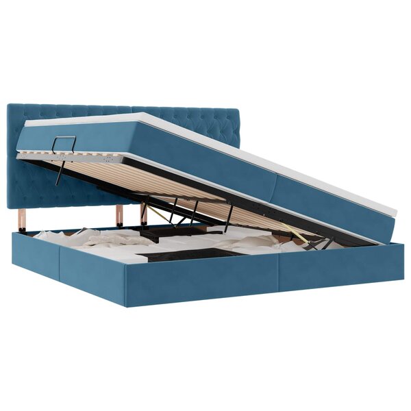 vidaXL Lit de rangement LED avec matelas Bleu foncé 200 x 200 cm