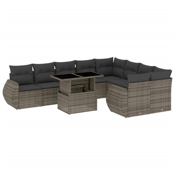 vidaXL Salon de jardin avec coussins 10 Pièces gris résine tressée