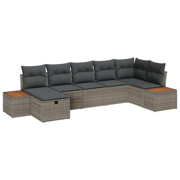 vidaXL Ensemble de canapé de jardin 7 pièces avec coussins gris en poly rattan