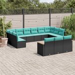 vidaXL Salon de jardin avec coussins 13 Pièces noir résine tressée