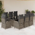 vidaXL Ensemble à manger de jardin 9 Pièces coussins gris résine tressée