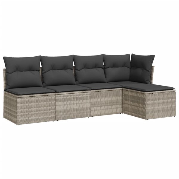 vidaXL Salon de jardin 5 Pièces avec coussins gris clair résine tressée