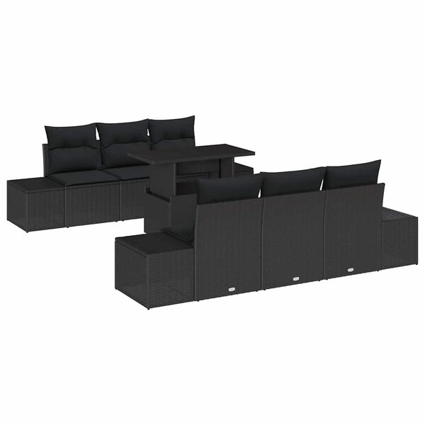 vidaXL Ensemble de canapé de jardin avec coussin 7 Pièces Noir