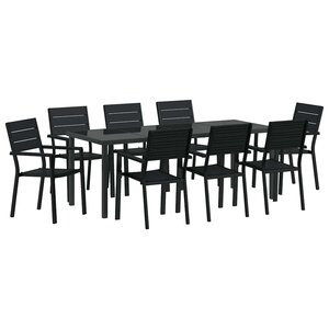 vidaXL Ensemble de salle à manger pour jardin 9 Pièces Noir