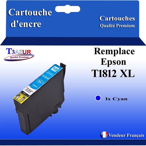 T3AZUR- Cartouche Compatible avec Epson 18XL 18 XL remplace Epson Expression Home XP102 XP202 XP205 XP212 XP215 Cyan
